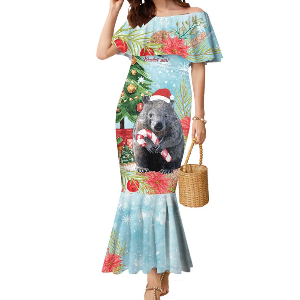 Australia Christmas Mermaid Dress Merry Wombat-mas Watercolor Style