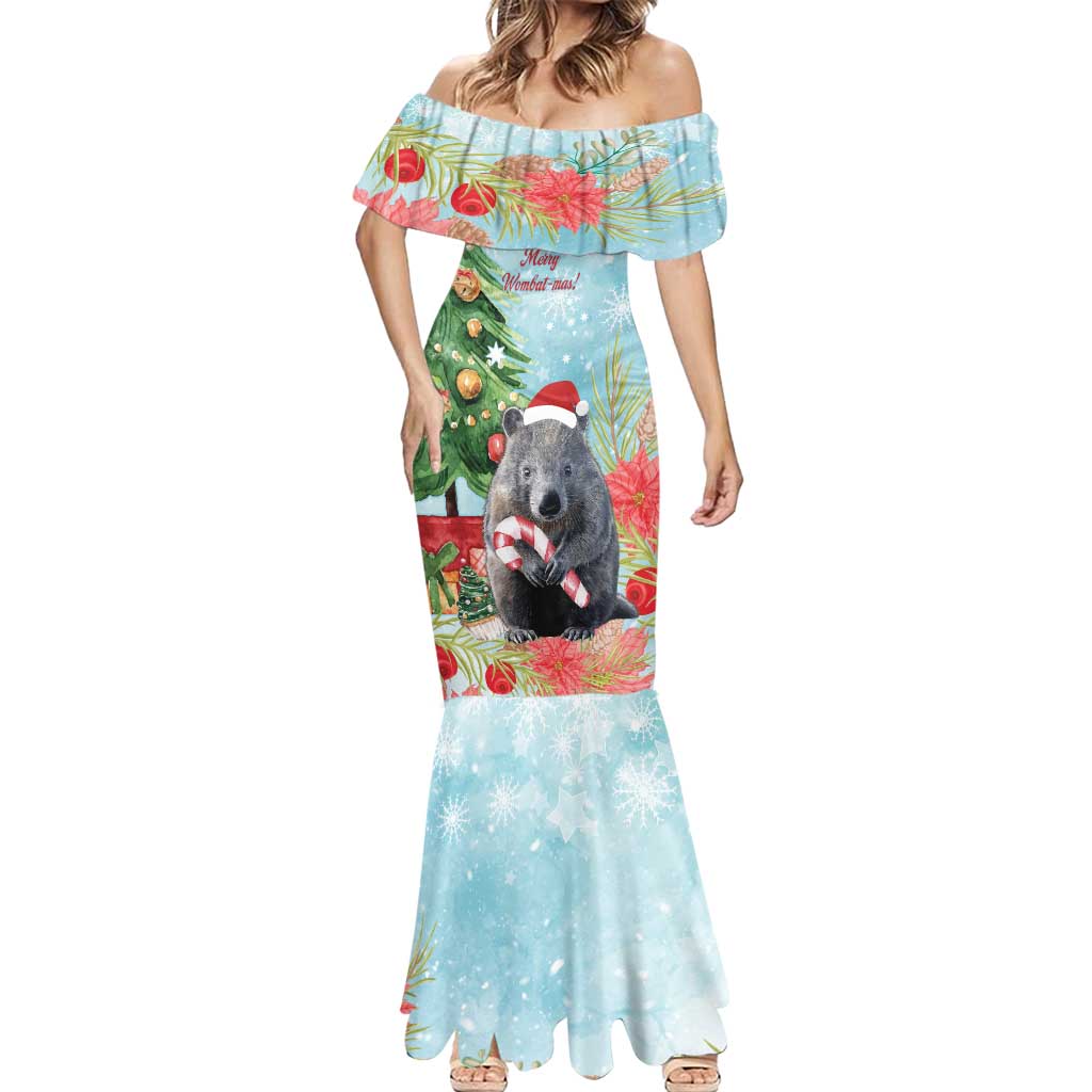 Australia Christmas Mermaid Dress Merry Wombat-mas Watercolor Style
