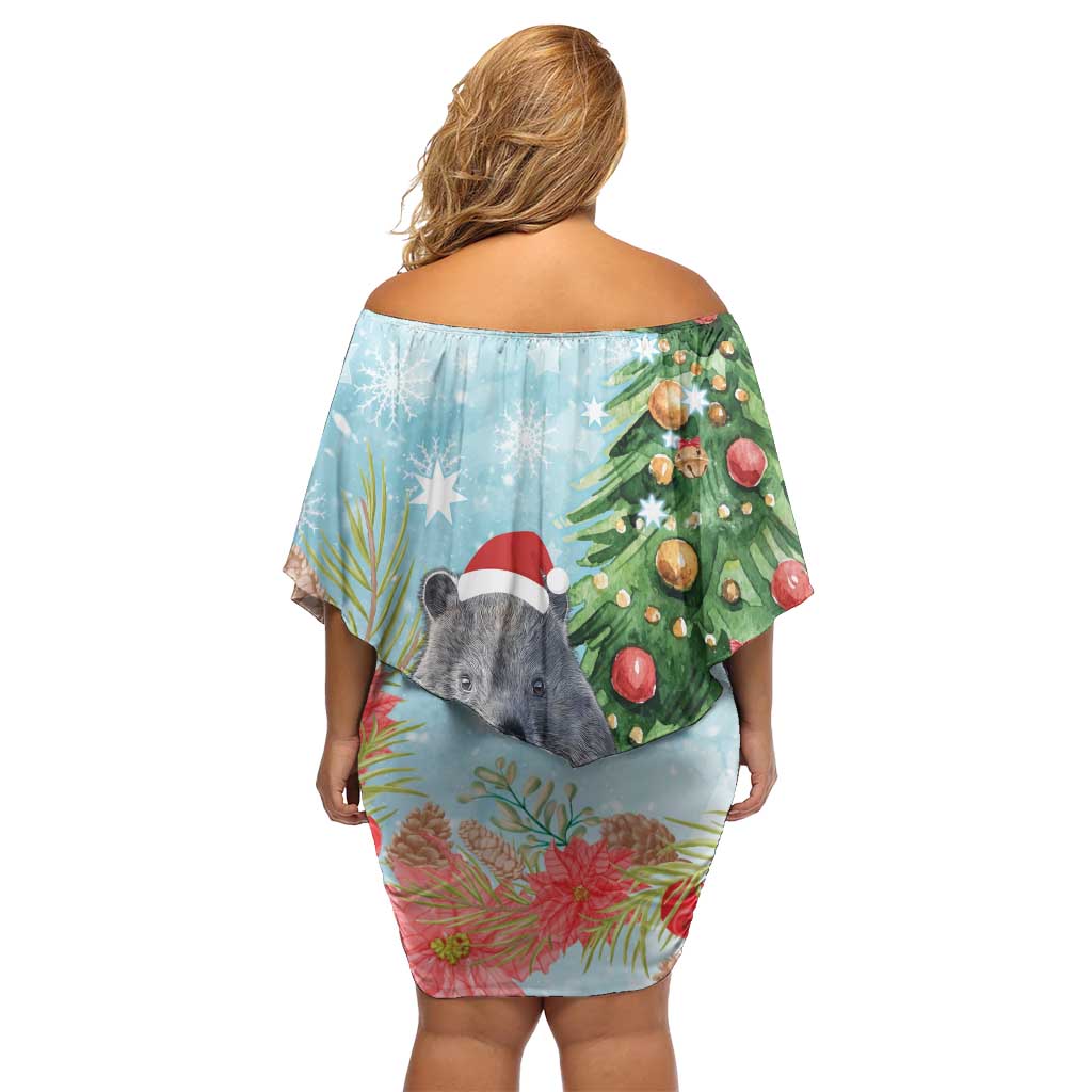 Australia Christmas Off Shoulder Short Dress Merry Wombat-mas Watercolor Style