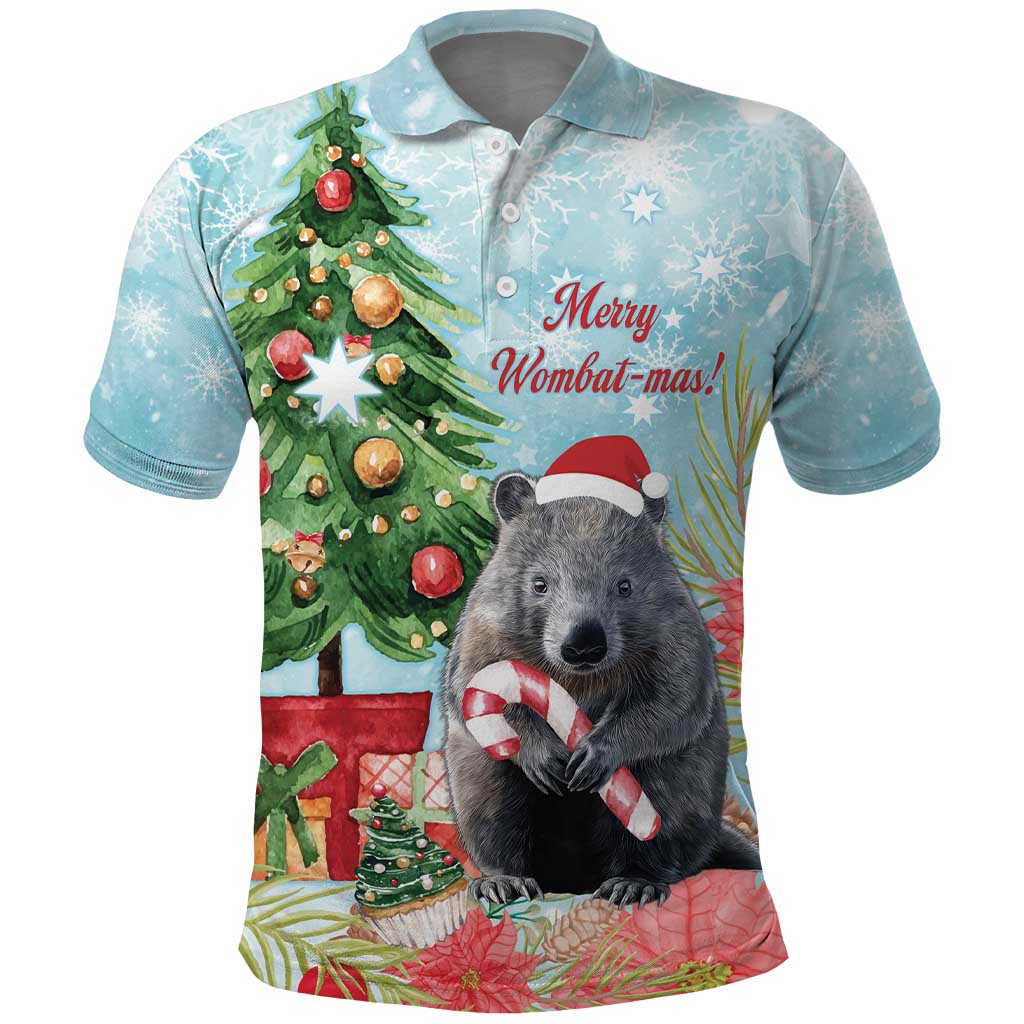 Australia Christmas Polo Shirt Merry Wombat-mas Watercolor Style - Vibe Hoodie Shop