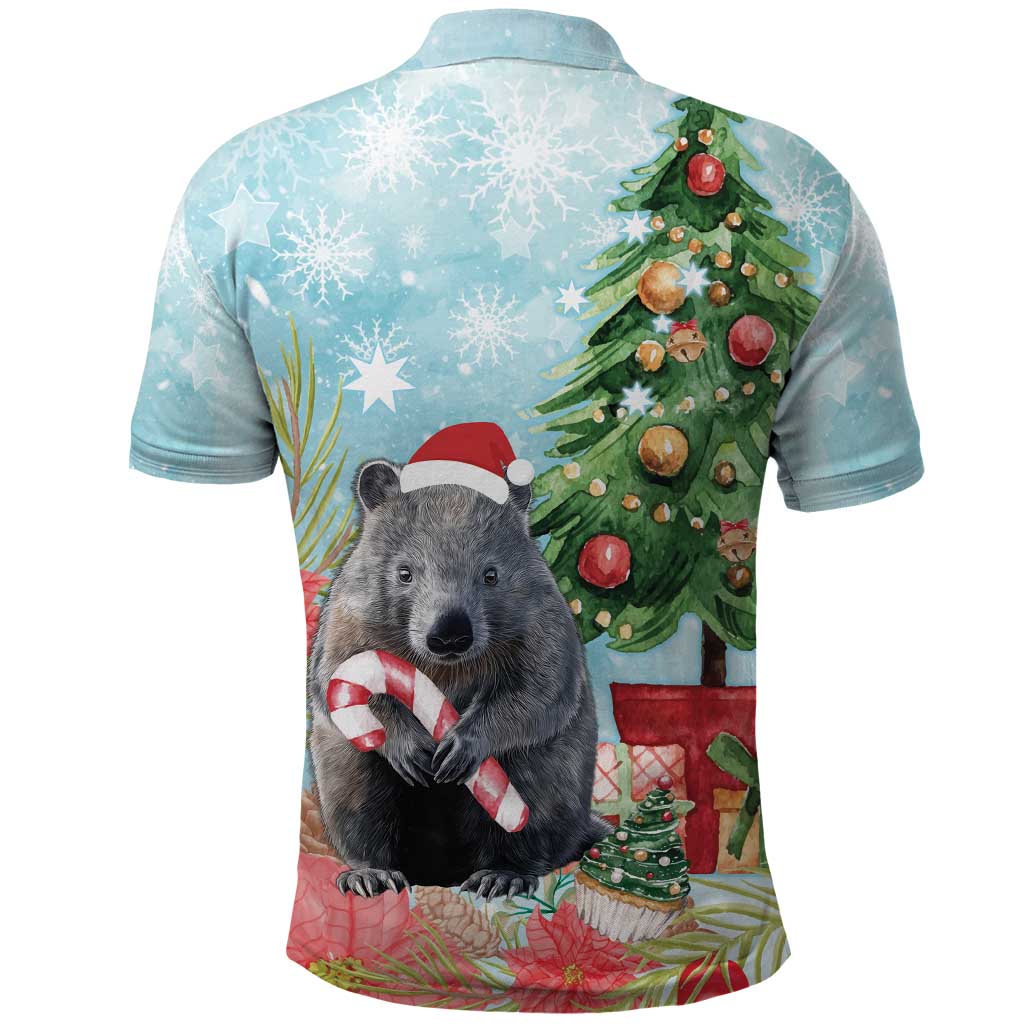 Australia Christmas Polo Shirt Merry Wombat-mas Watercolor Style - Vibe Hoodie Shop