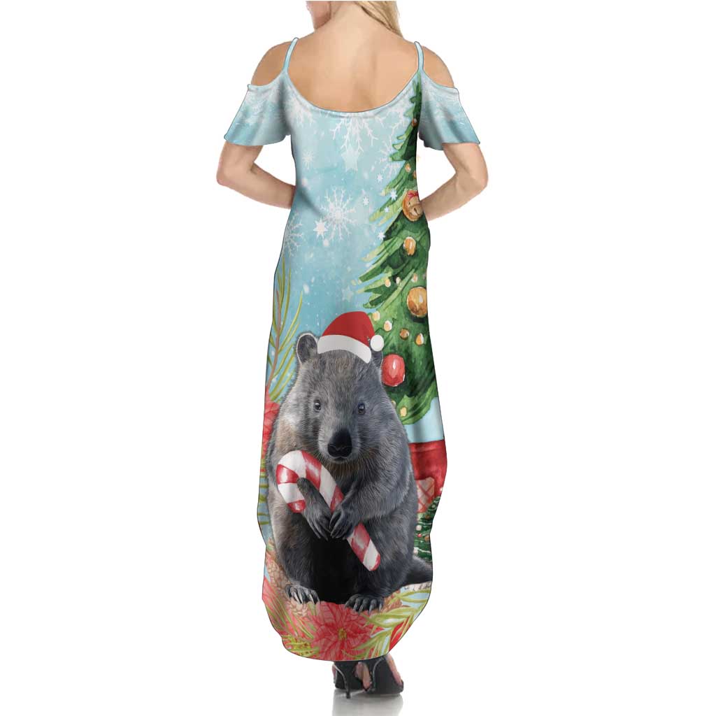 Australia Christmas Summer Maxi Dress Merry Wombat-mas Watercolor Style