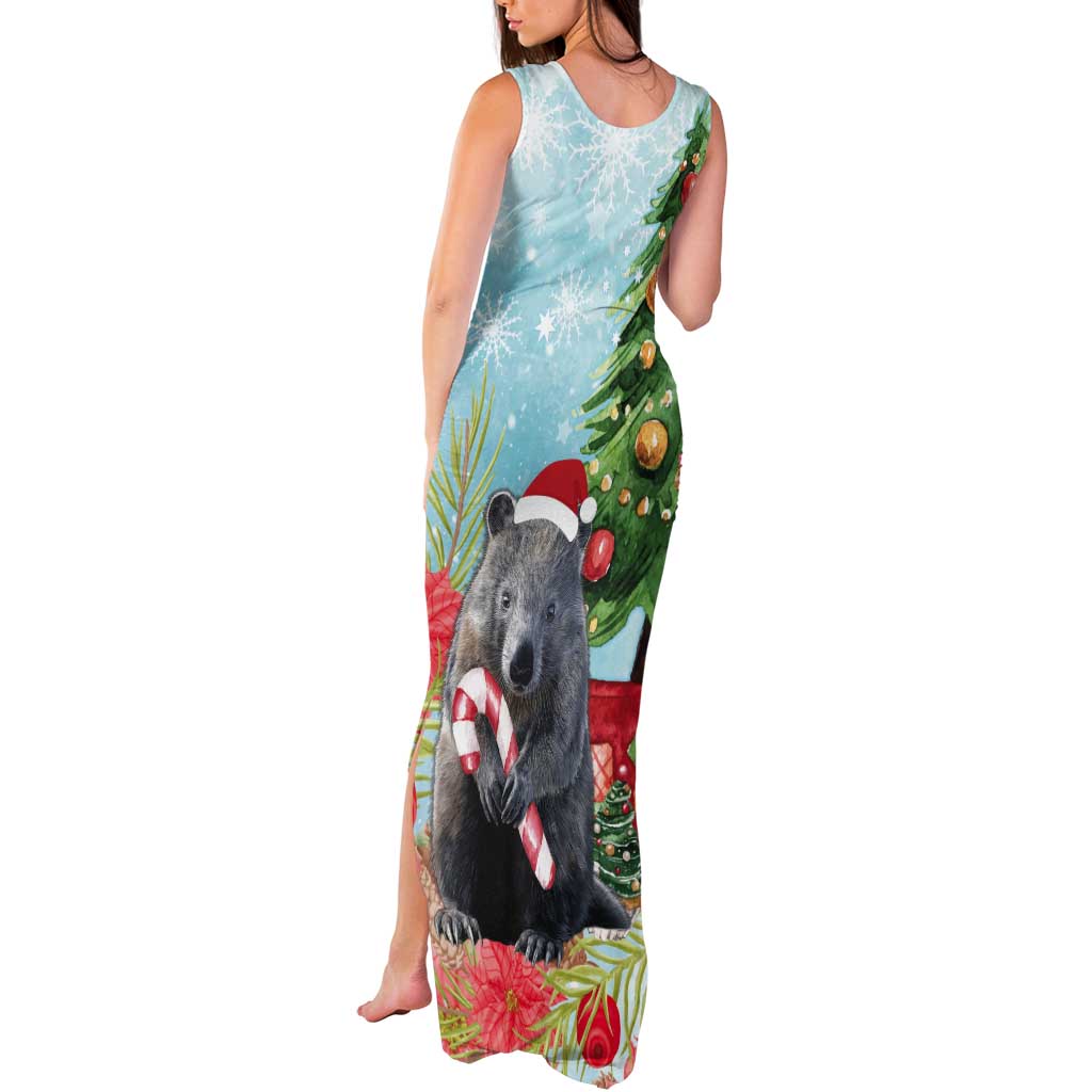 Australia Christmas Tank Maxi Dress Merry Wombat-mas Watercolor Style