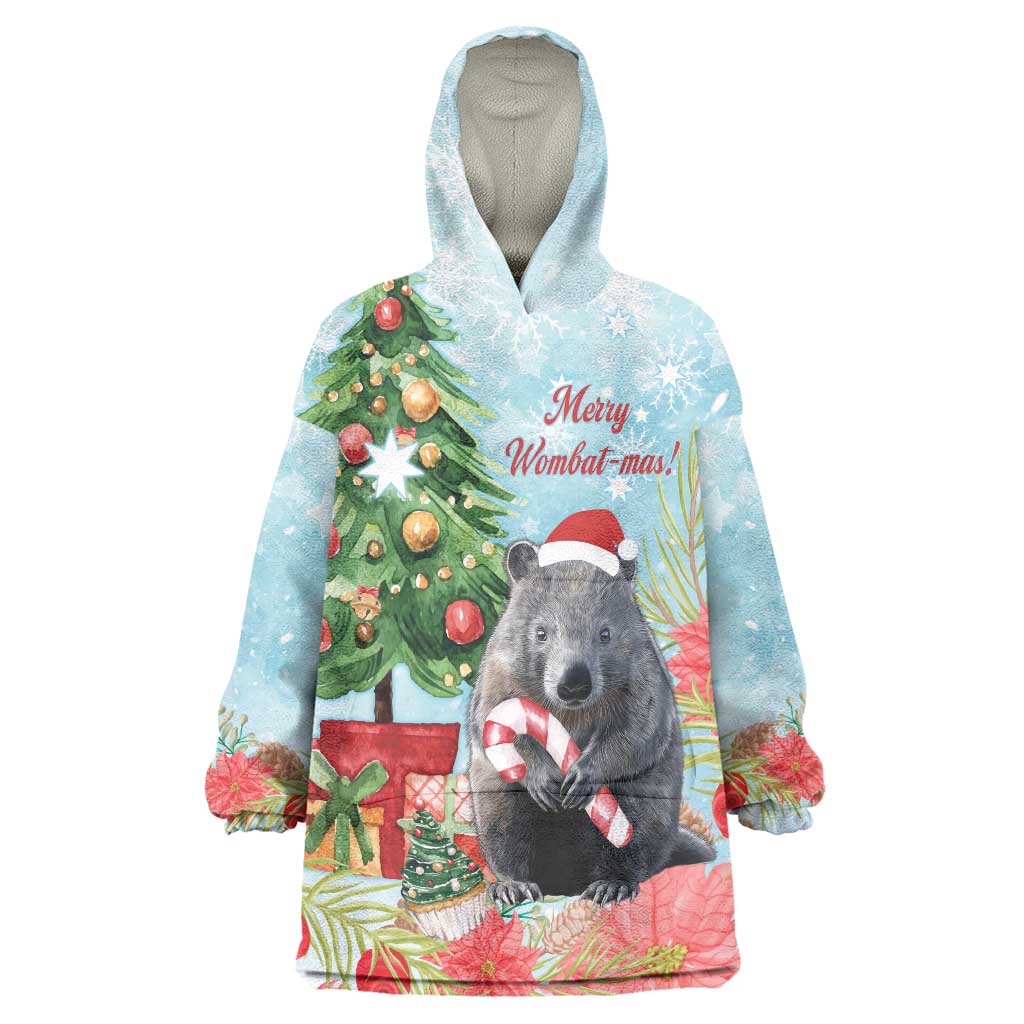 Australia Christmas Wearable Blanket Hoodie Merry Wombat-mas Watercolor Style - Vibe Hoodie Shop