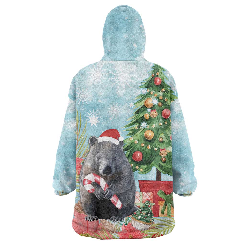 Australia Christmas Wearable Blanket Hoodie Merry Wombat-mas Watercolor Style - Vibe Hoodie Shop