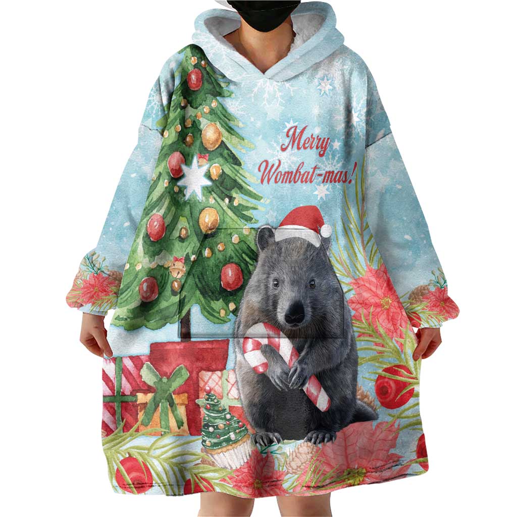 Australia Christmas Wearable Blanket Hoodie Merry Wombat-mas Watercolor Style - Vibe Hoodie Shop