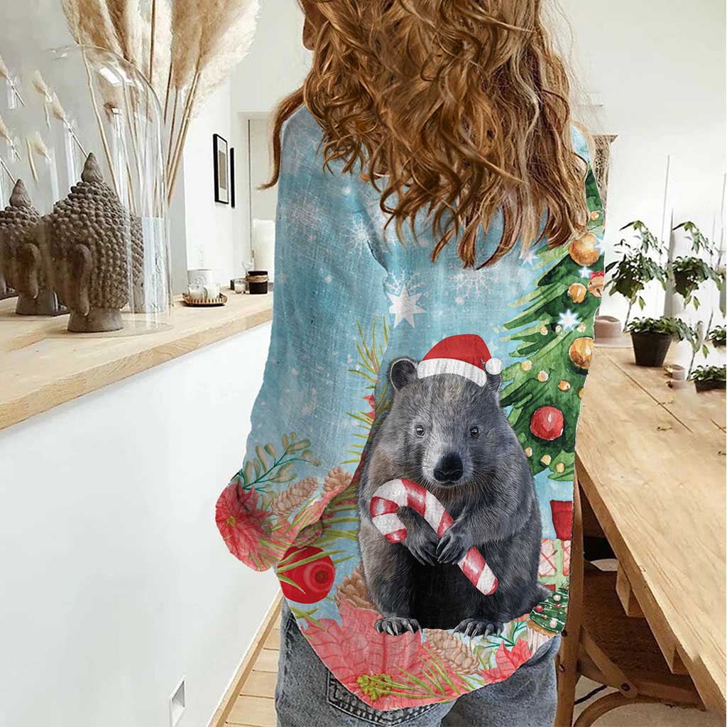 Australia Christmas Women Casual Shirt Merry Wombat-mas Watercolor Style - Vibe Hoodie Shop