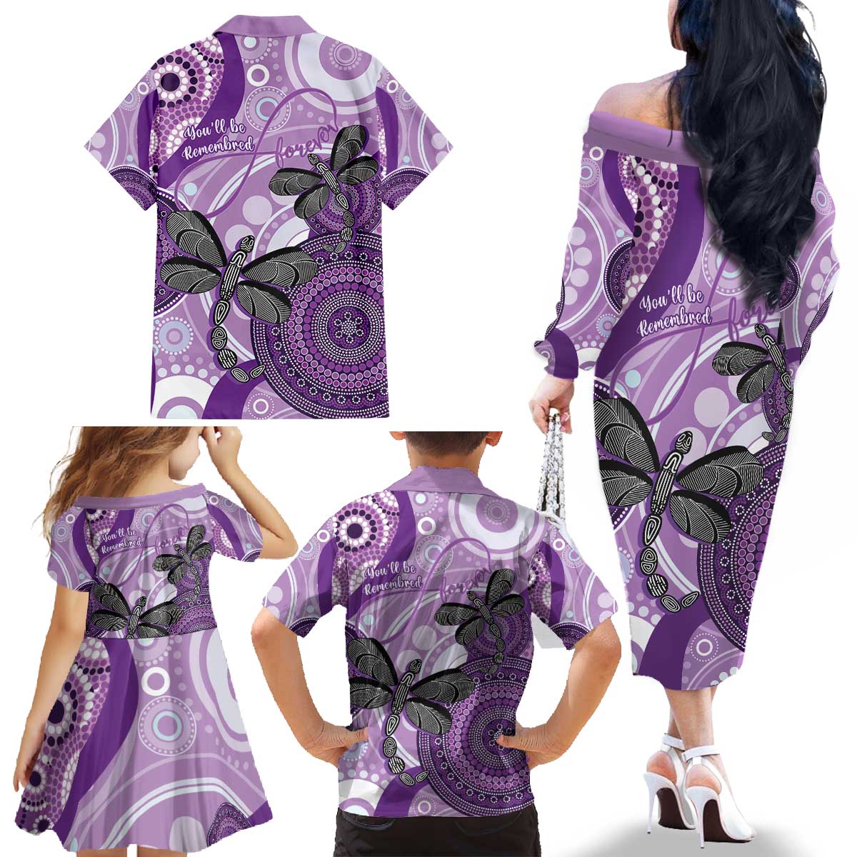 Memorial Australia Family Matching Off The Shoulder Long Sleeve Dress and Hawaiian Shirt You Will Be Remembered Aboriginal Art