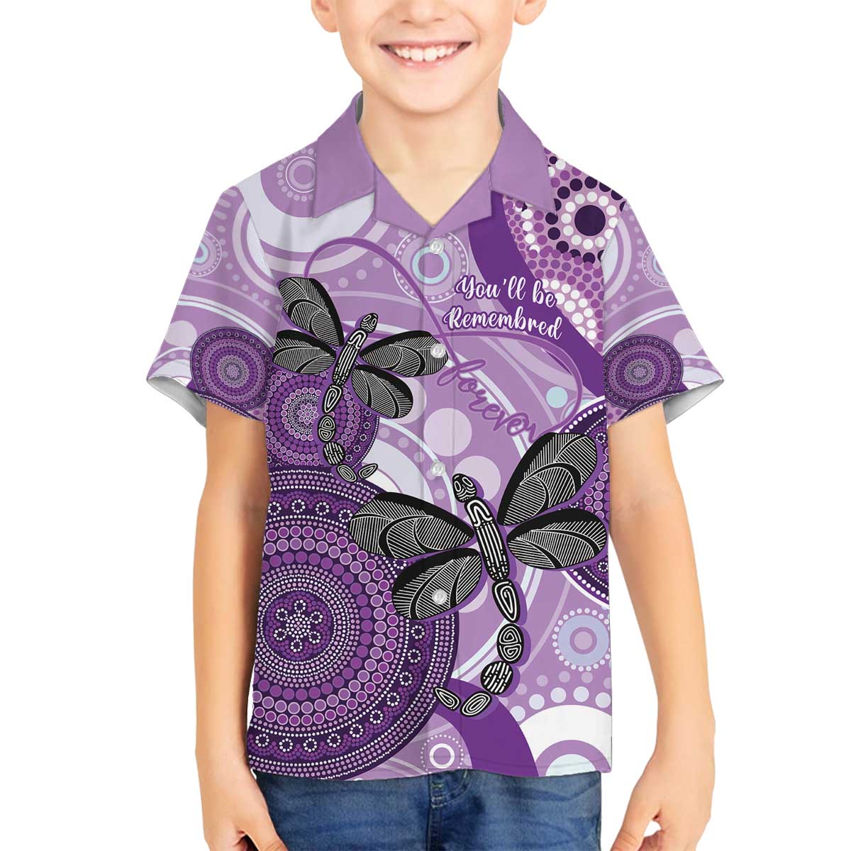 Memorial Australia Family Matching Off The Shoulder Long Sleeve Dress and Hawaiian Shirt You Will Be Remembered Aboriginal Art