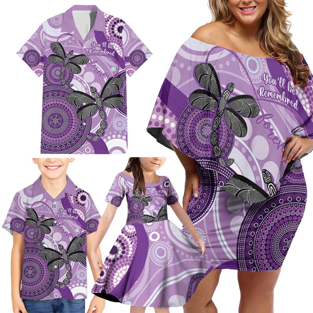 Memorial Australia Family Matching Off Shoulder Short Dress and Hawaiian Shirt You Will Be Remembered Aboriginal Art