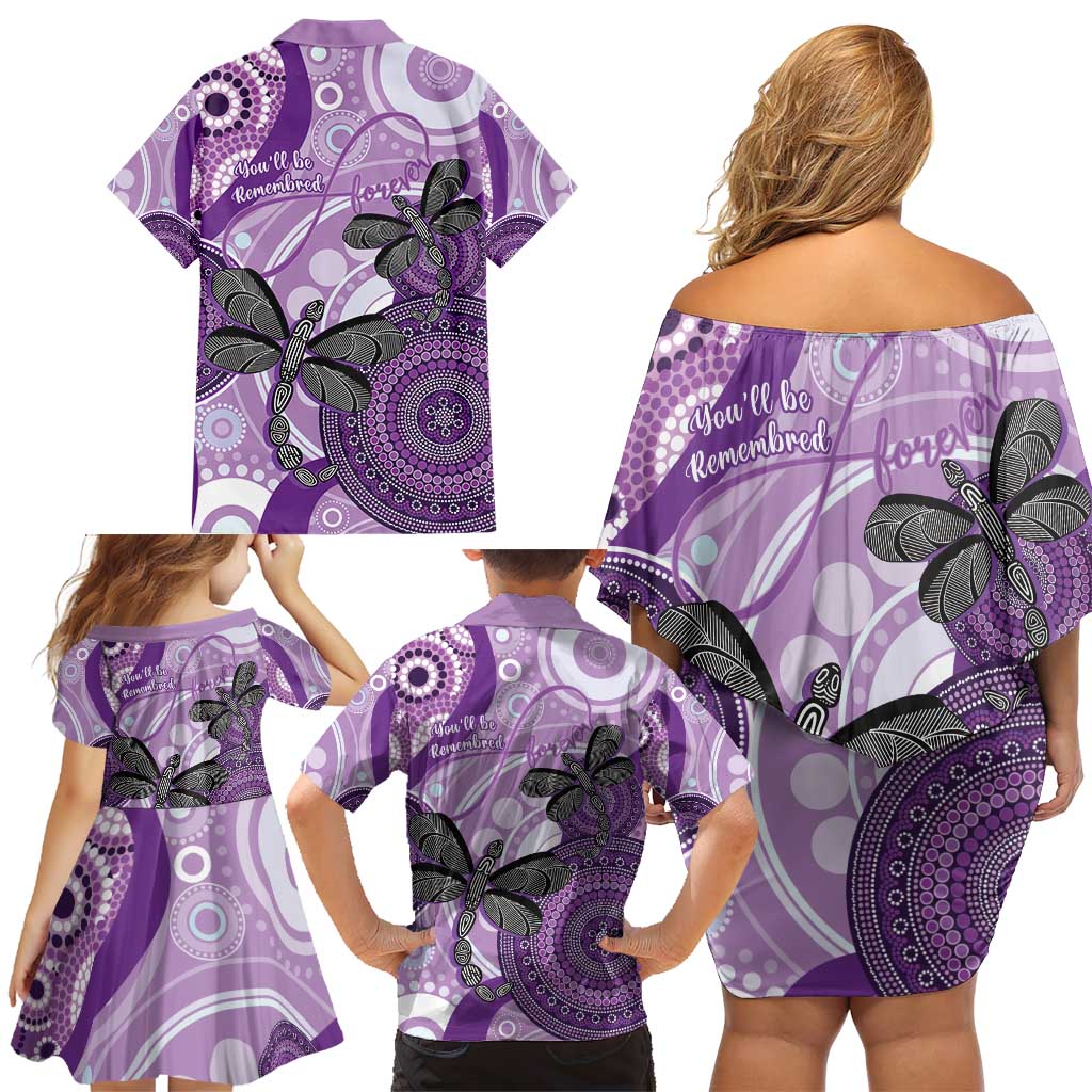 Memorial Australia Family Matching Off Shoulder Short Dress and Hawaiian Shirt You Will Be Remembered Aboriginal Art