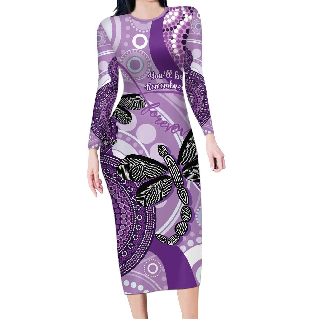 Memorial Australia Long Sleeve Bodycon Dress You Will Be Remembered Aboriginal Art