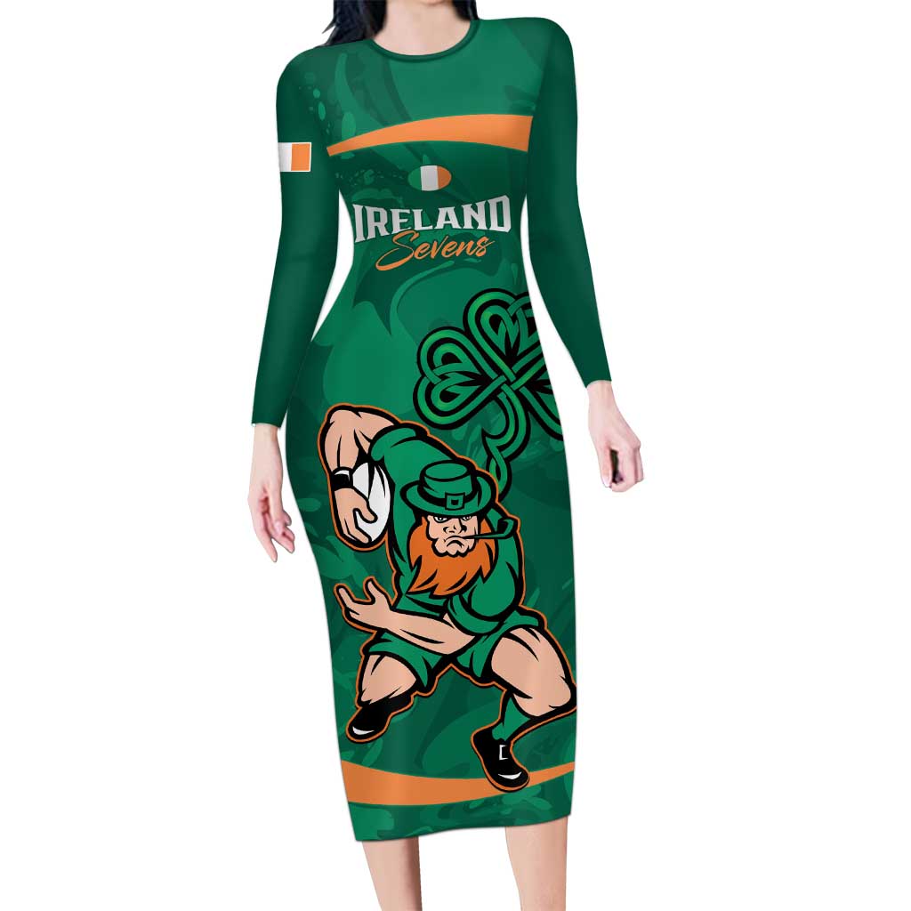 Custom Ireland Rugby Sevens Family Matching Long Sleeve Bodycon Dress and Hawaiian Shirt Go Champions Irish Shamrock