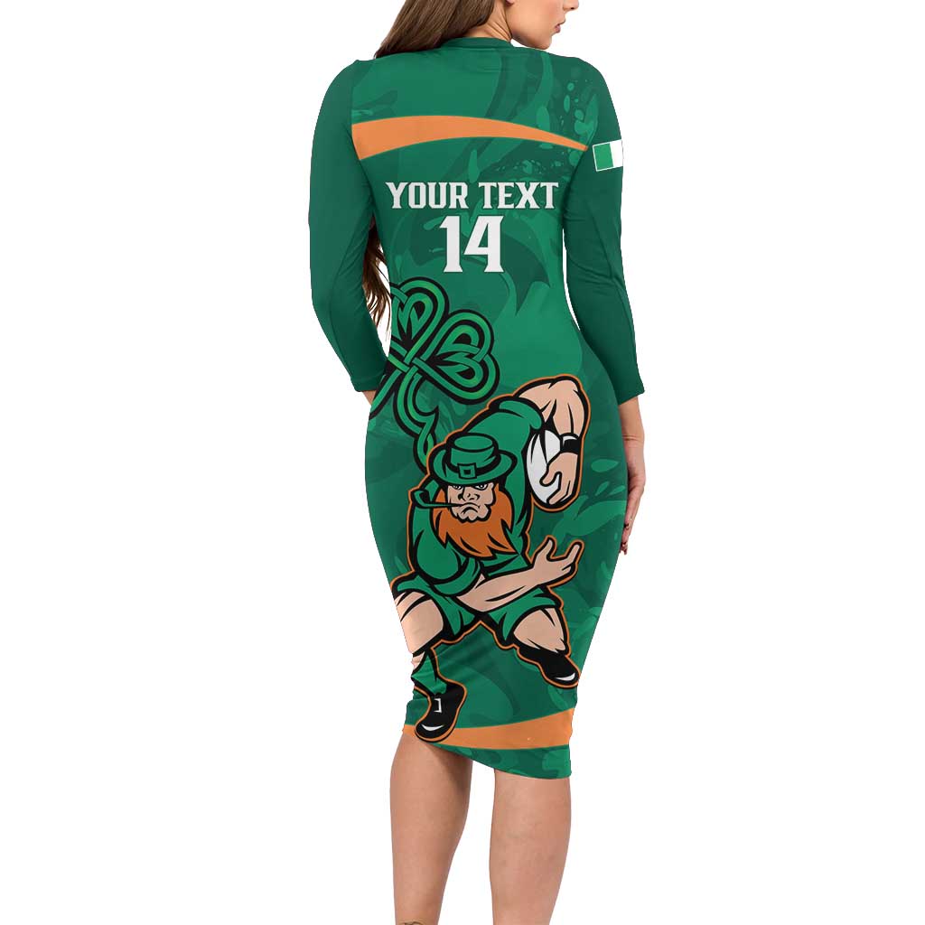 Custom Ireland Rugby Sevens Family Matching Long Sleeve Bodycon Dress and Hawaiian Shirt Go Champions Irish Shamrock