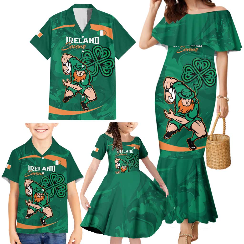 Custom Ireland Rugby Sevens Family Matching Mermaid Dress and Hawaiian Shirt Go Champions Irish Shamrock