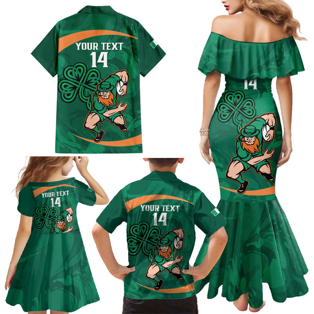 Custom Ireland Rugby Sevens Family Matching Mermaid Dress and Hawaiian Shirt Go Champions Irish Shamrock