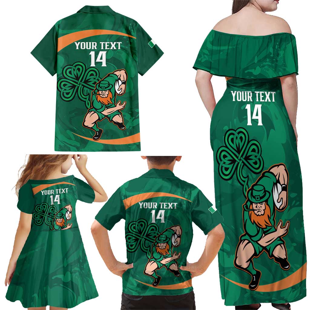 Custom Ireland Rugby Sevens Family Matching Off Shoulder Maxi Dress and Hawaiian Shirt Go Champions Irish Shamrock