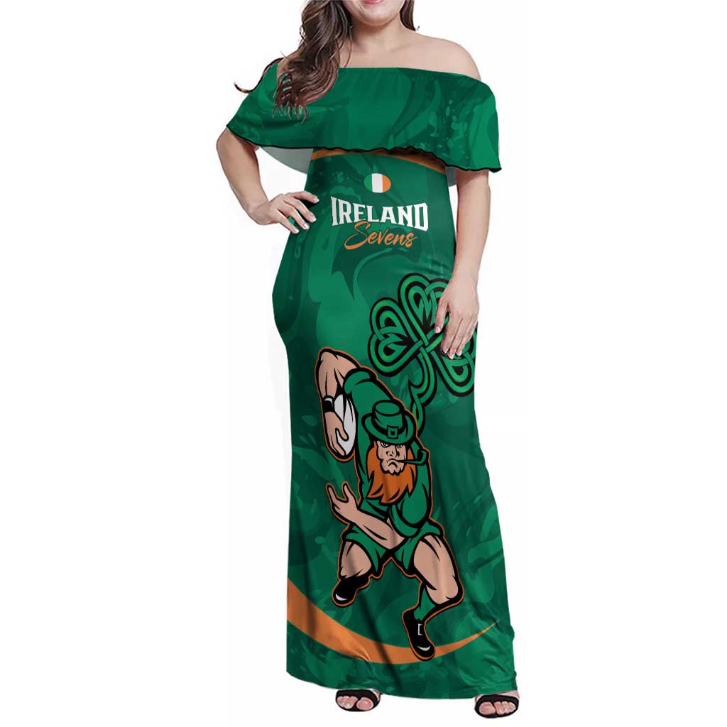 Custom Ireland Rugby Sevens Family Matching Off Shoulder Maxi Dress and Hawaiian Shirt Go Champions Irish Shamrock