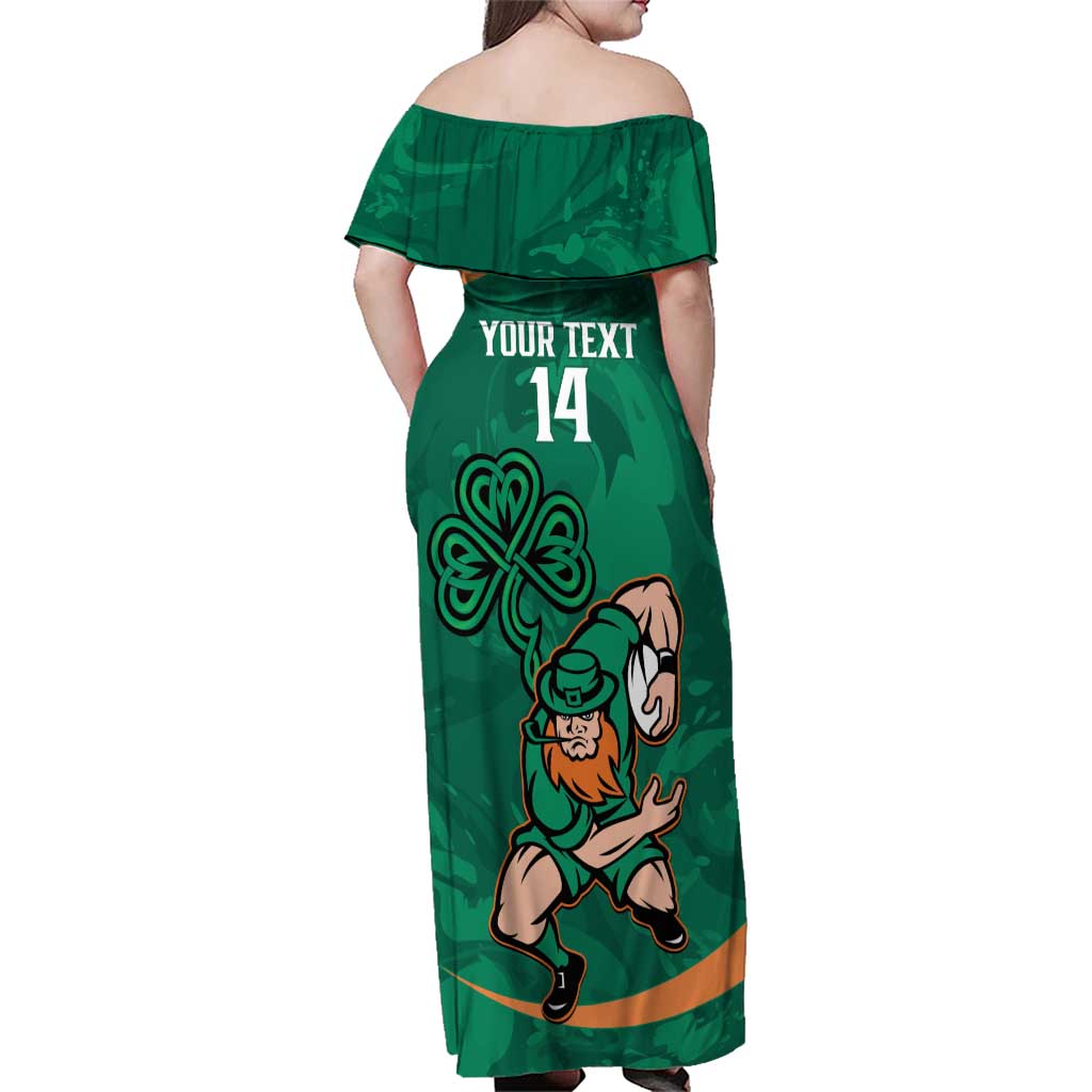 Custom Ireland Rugby Sevens Family Matching Off Shoulder Maxi Dress and Hawaiian Shirt Go Champions Irish Shamrock