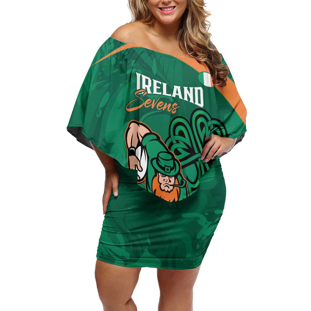 Custom Ireland Rugby Sevens Family Matching Off Shoulder Short Dress and Hawaiian Shirt Go Champions Irish Shamrock
