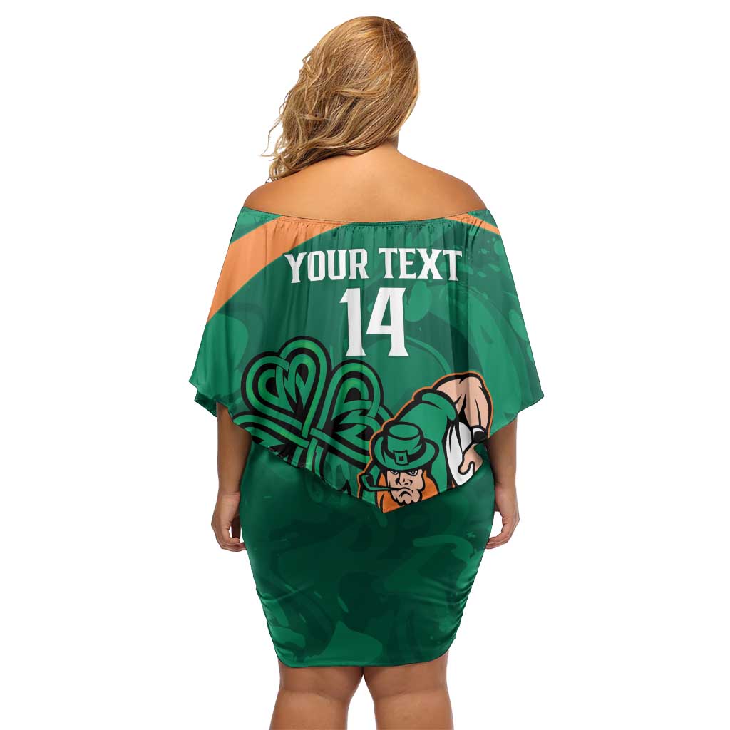 Custom Ireland Rugby Sevens Family Matching Off Shoulder Short Dress and Hawaiian Shirt Go Champions Irish Shamrock