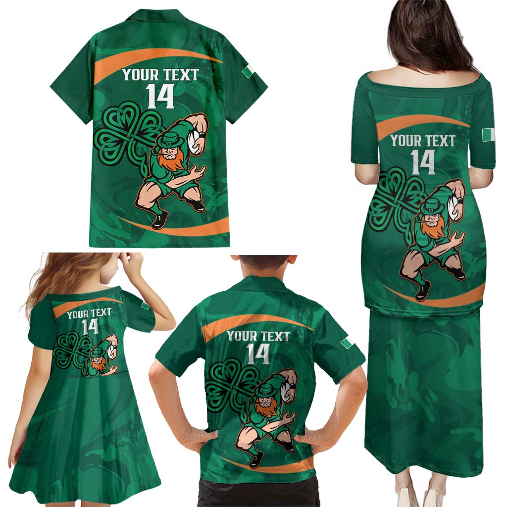 Custom Ireland Rugby Sevens Family Matching Puletasi and Hawaiian Shirt Go Champions Irish Shamrock