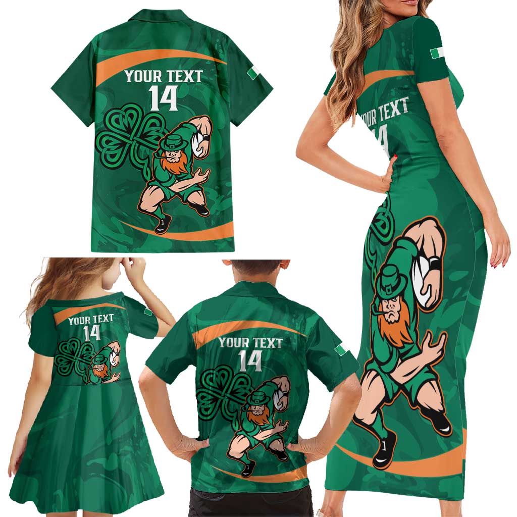 Custom Ireland Rugby Sevens Family Matching Short Sleeve Bodycon Dress and Hawaiian Shirt Go Champions Irish Shamrock