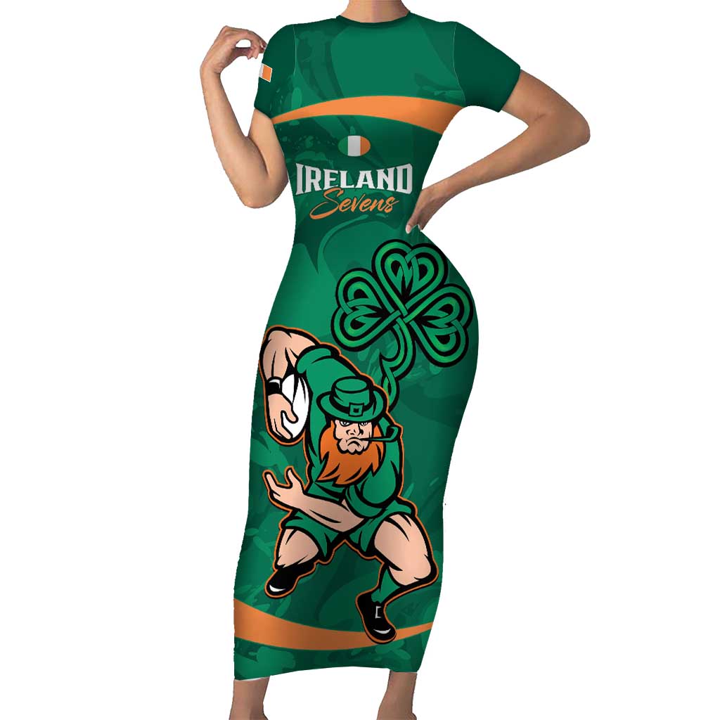 Custom Ireland Rugby Sevens Family Matching Short Sleeve Bodycon Dress and Hawaiian Shirt Go Champions Irish Shamrock