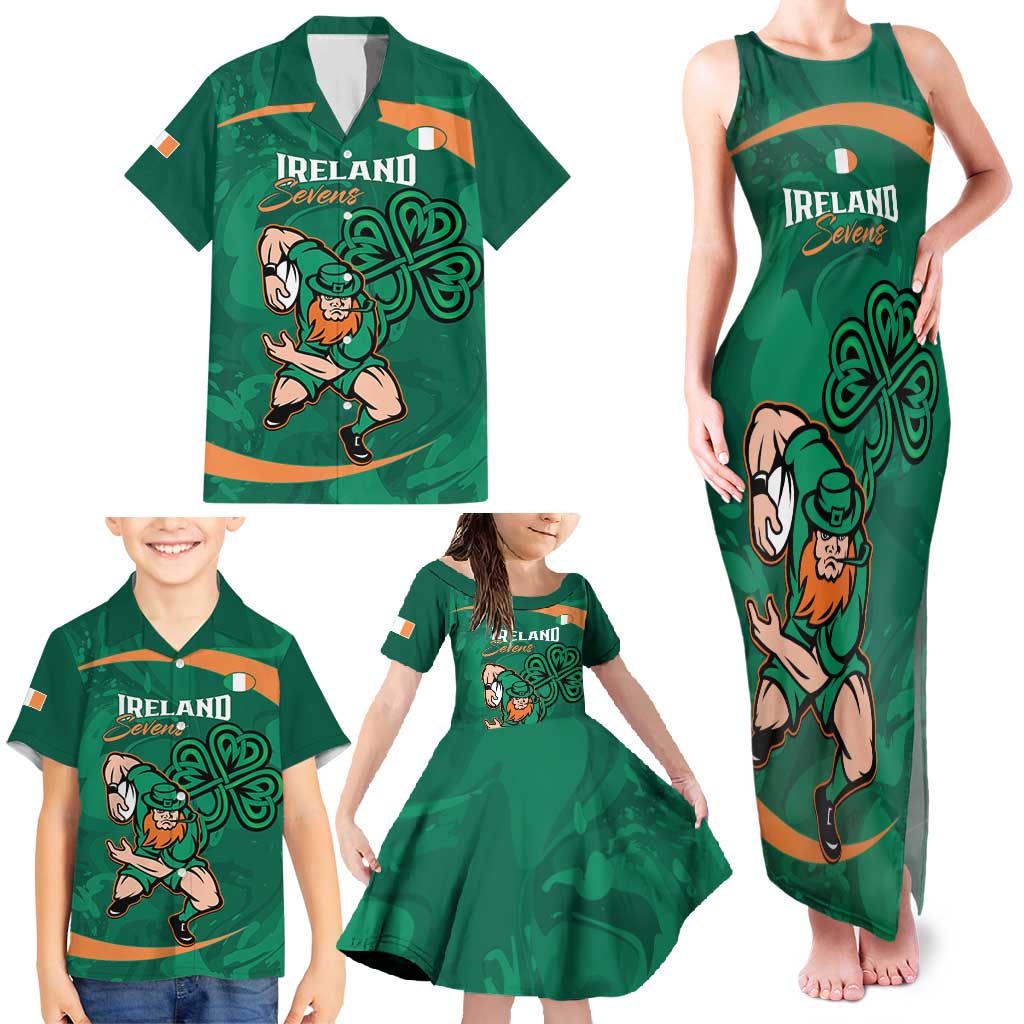 Custom Ireland Rugby Sevens Family Matching Tank Maxi Dress and Hawaiian Shirt Go Champions Irish Shamrock