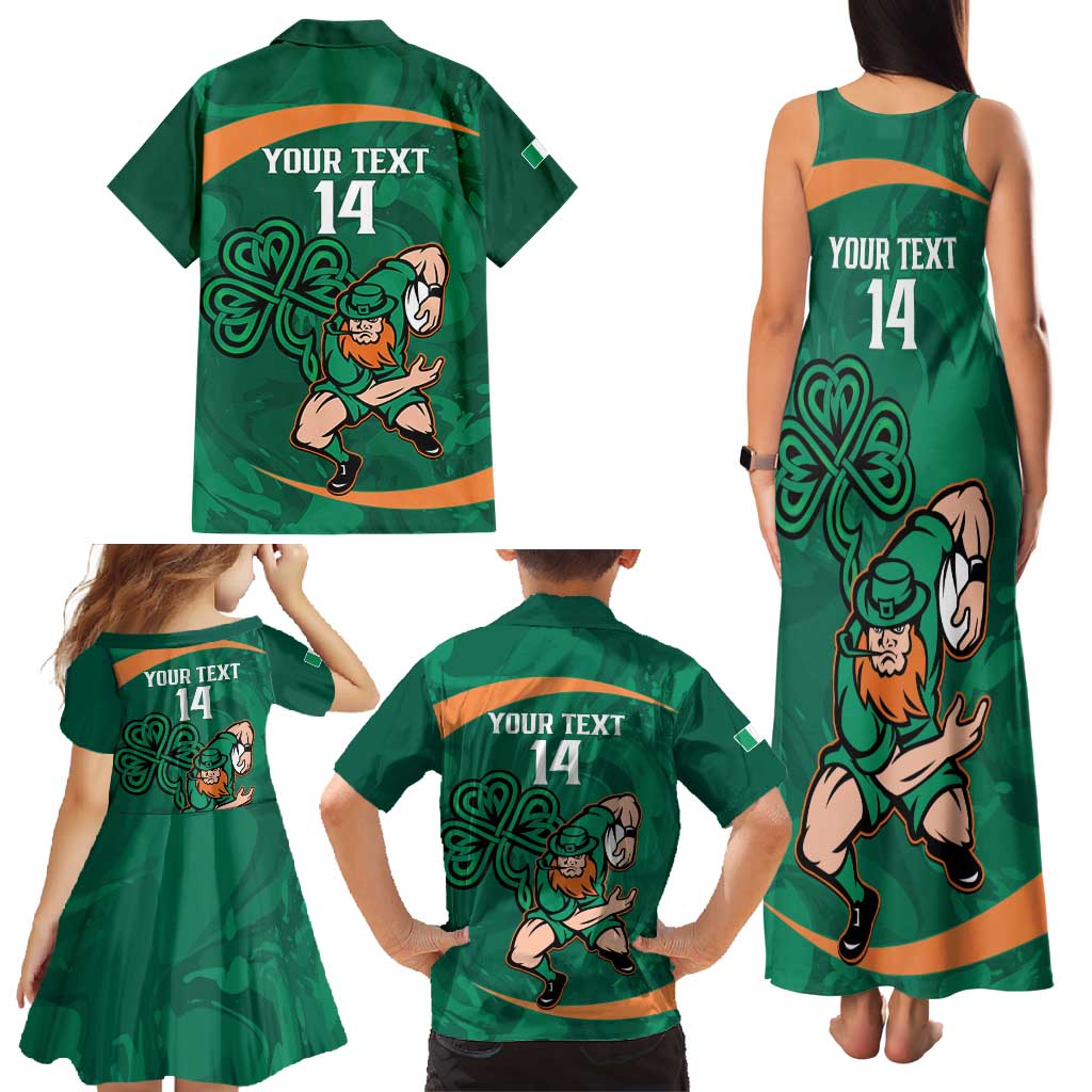 Custom Ireland Rugby Sevens Family Matching Tank Maxi Dress and Hawaiian Shirt Go Champions Irish Shamrock