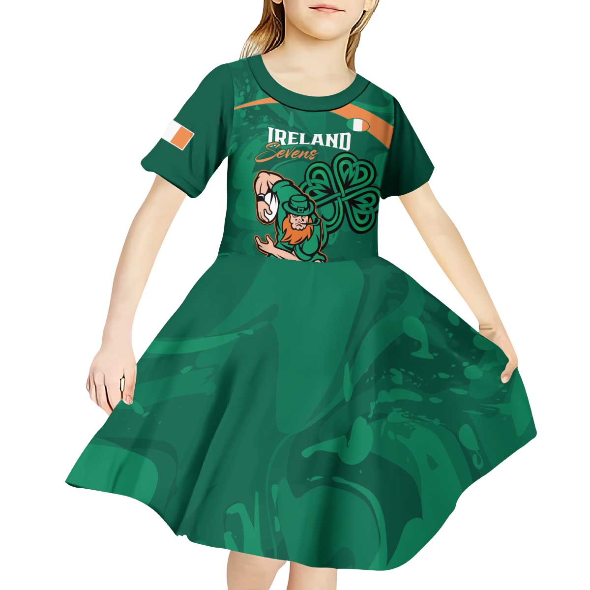 Custom Ireland Rugby Sevens Kid Short Sleeve Dress Go Champions Irish Shamrock - Vibe Hoodie Shop