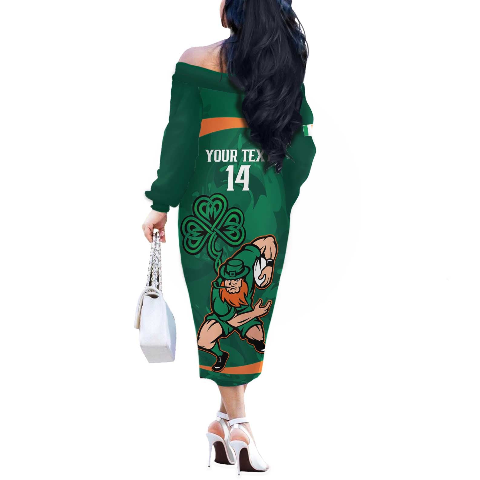 Custom Ireland Rugby Sevens Off The Shoulder Long Sleeve Dress Go Champions Irish Shamrock