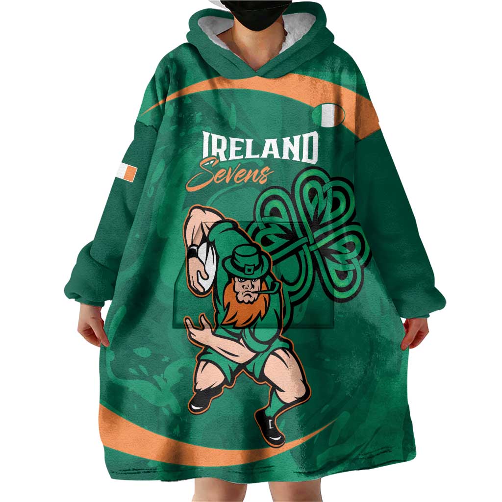 Custom Ireland Rugby Sevens Wearable Blanket Hoodie Go Champions Irish Shamrock - Vibe Hoodie Shop