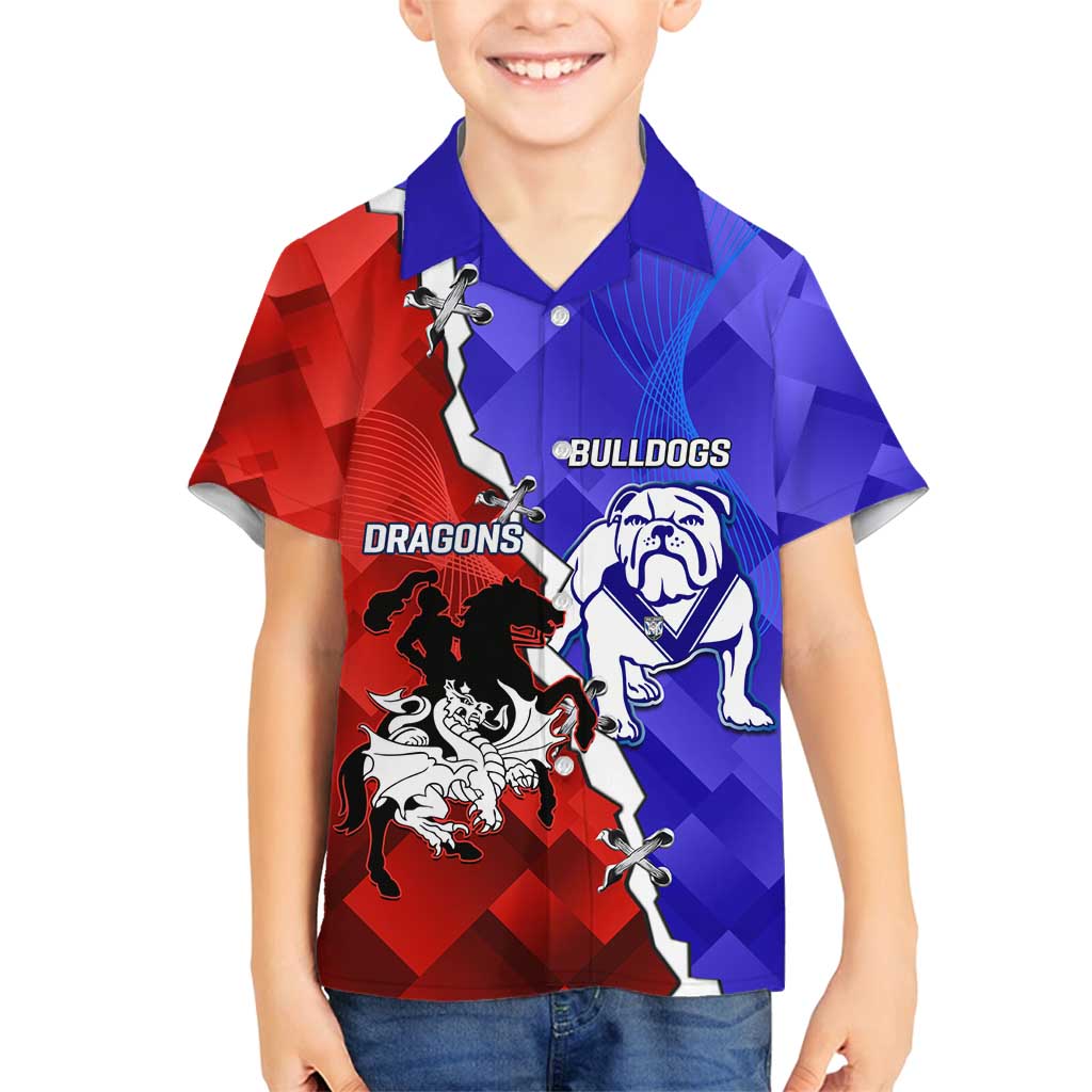 Custom Bulldogs And Dragons Rugby 2025 Family Matching Long Sleeve Bodycon Dress and Hawaiian Shirt Dynamic Style