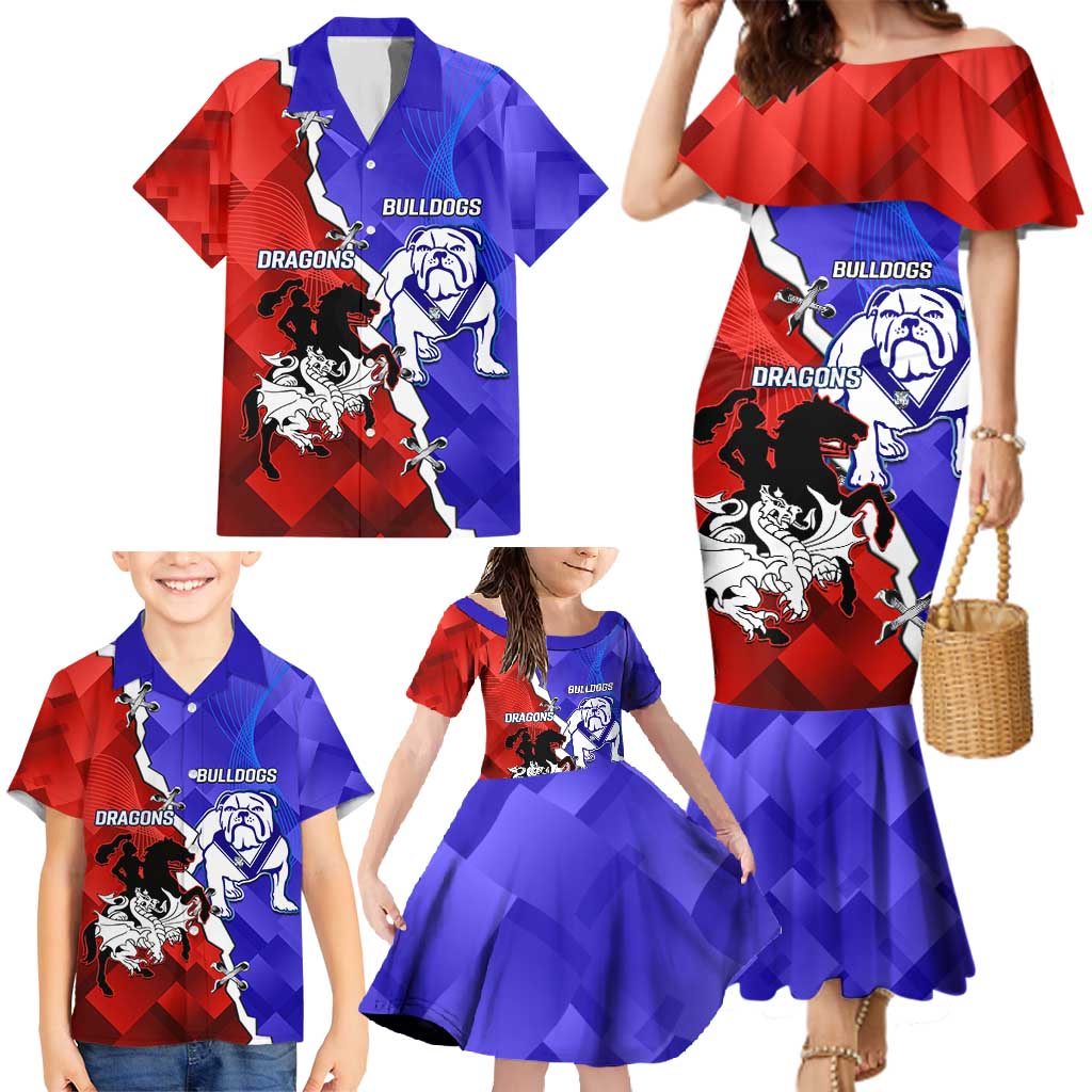 Custom Bulldogs And Dragons Rugby 2025 Family Matching Mermaid Dress and Hawaiian Shirt Dynamic Style