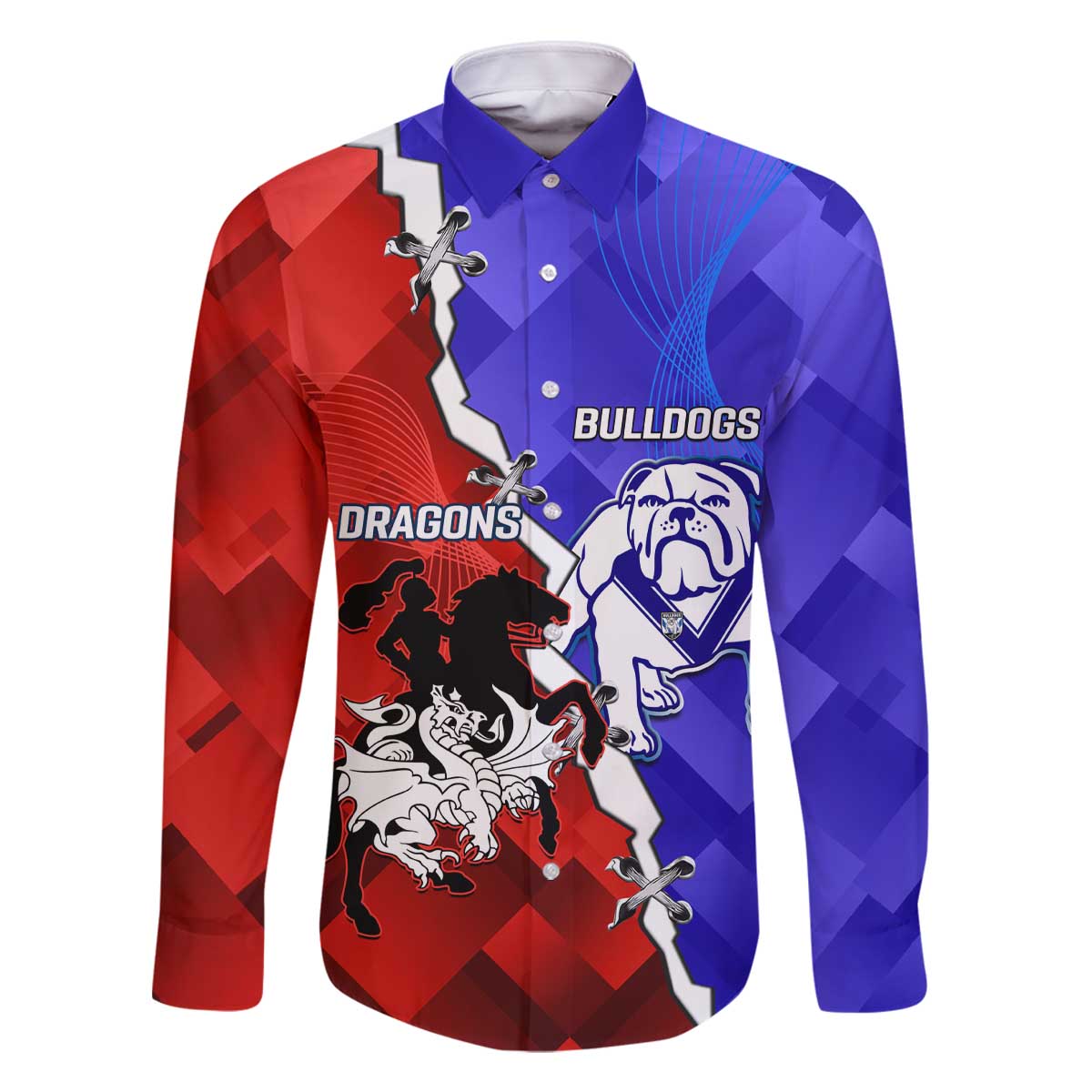 Custom Bulldogs And Dragons Rugby 2025 Family Matching Off The Shoulder Long Sleeve Dress and Hawaiian Shirt Dynamic Style