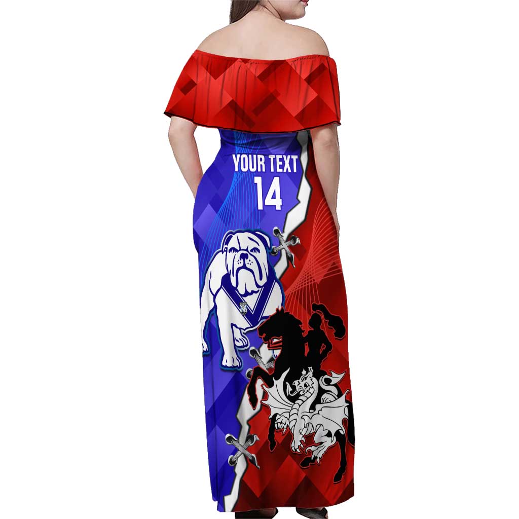 Custom Bulldogs And Dragons Rugby 2025 Family Matching Off Shoulder Maxi Dress and Hawaiian Shirt Dynamic Style