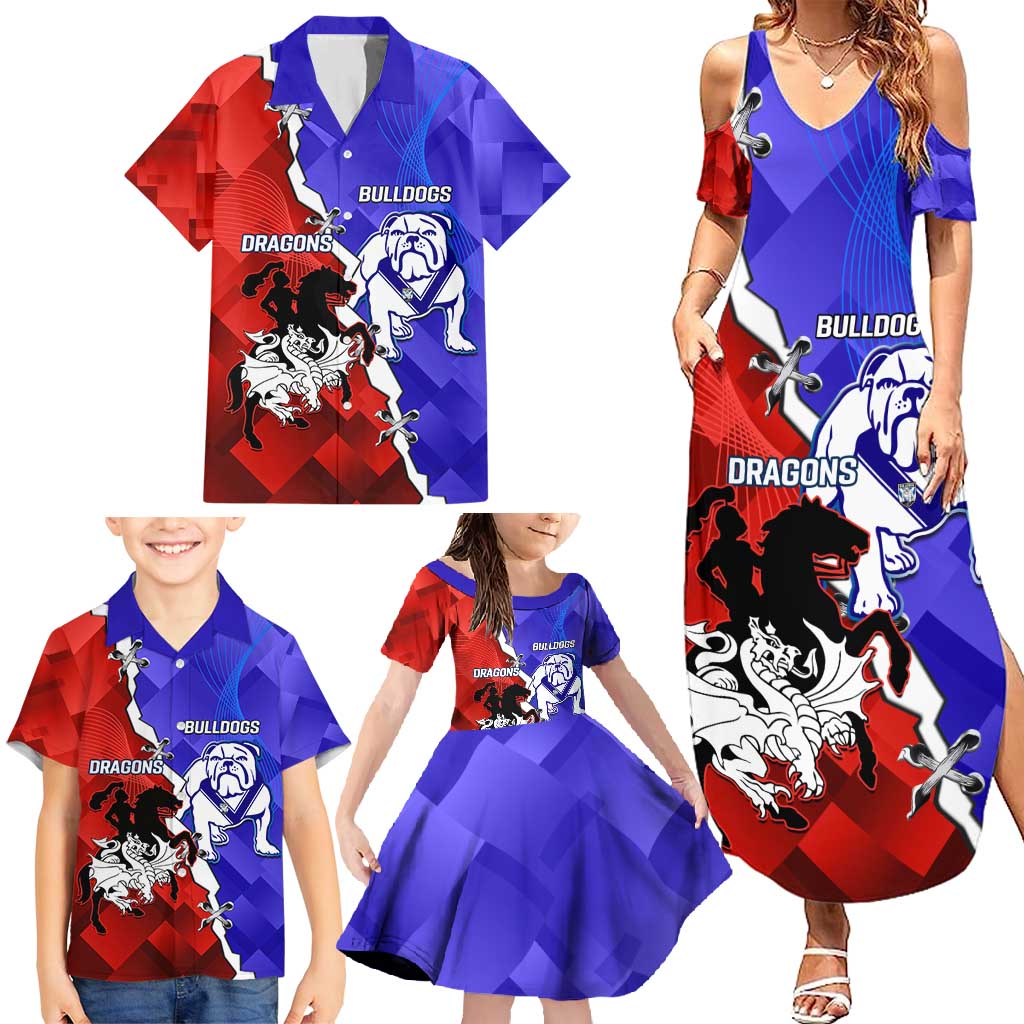 Custom Bulldogs And Dragons Rugby 2025 Family Matching Summer Maxi Dress and Hawaiian Shirt Dynamic Style