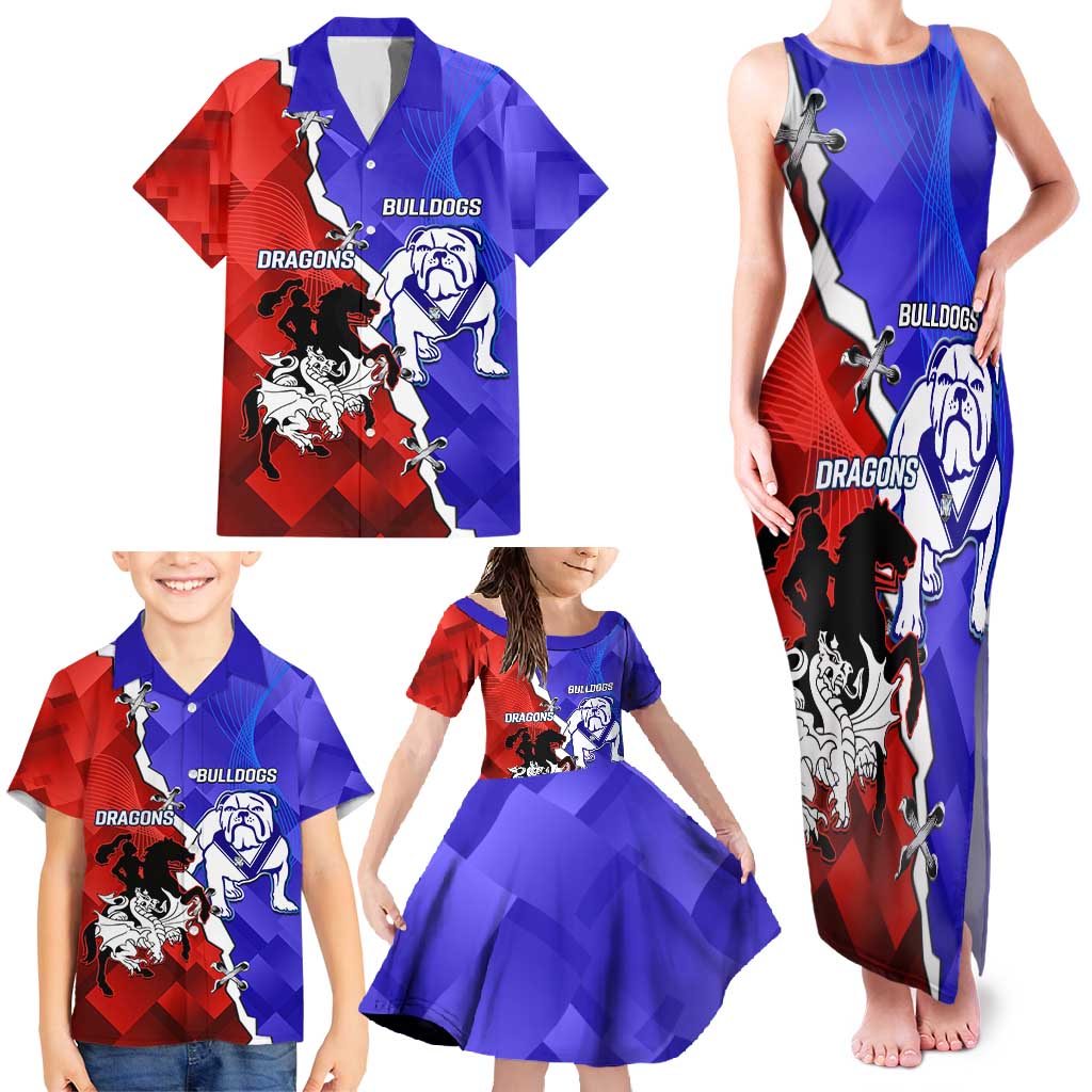 Custom Bulldogs And Dragons Rugby 2025 Family Matching Tank Maxi Dress and Hawaiian Shirt Dynamic Style