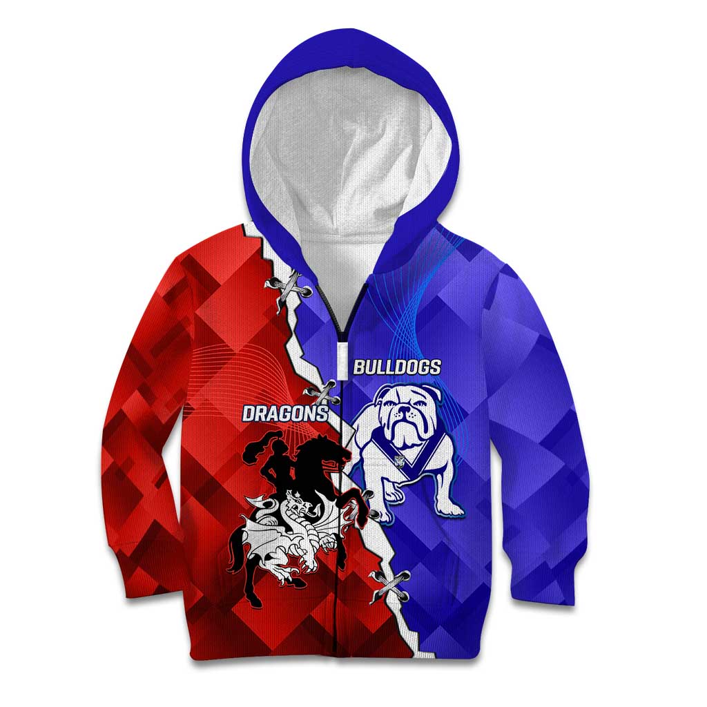 Custom Bulldogs And Dragons Rugby 2025 Kid Hoodie Dynamic Style - Vibe Hoodie Shop