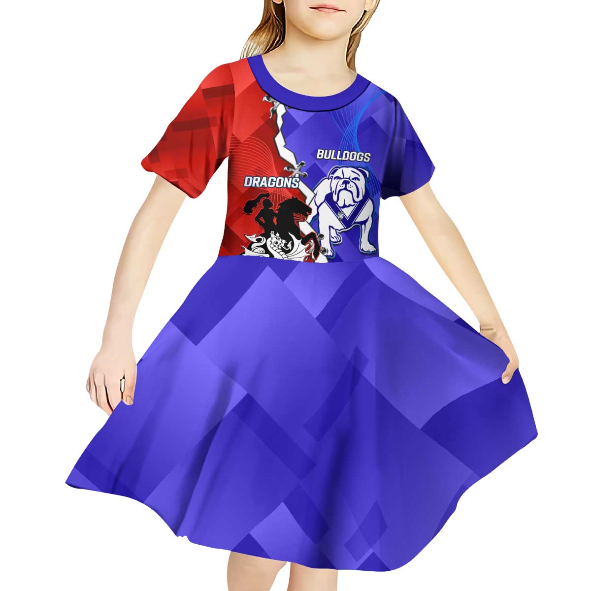 Custom Bulldogs And Dragons Rugby 2025 Kid Short Sleeve Dress Dynamic Style - Vibe Hoodie Shop