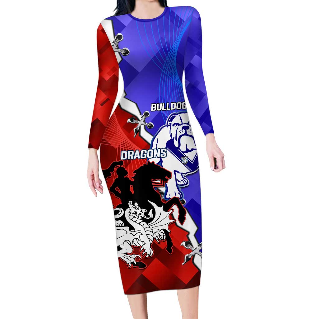 Custom Bulldogs And Dragons Rugby 2025 Long Sleeve Bodycon Dress Dynamic Style