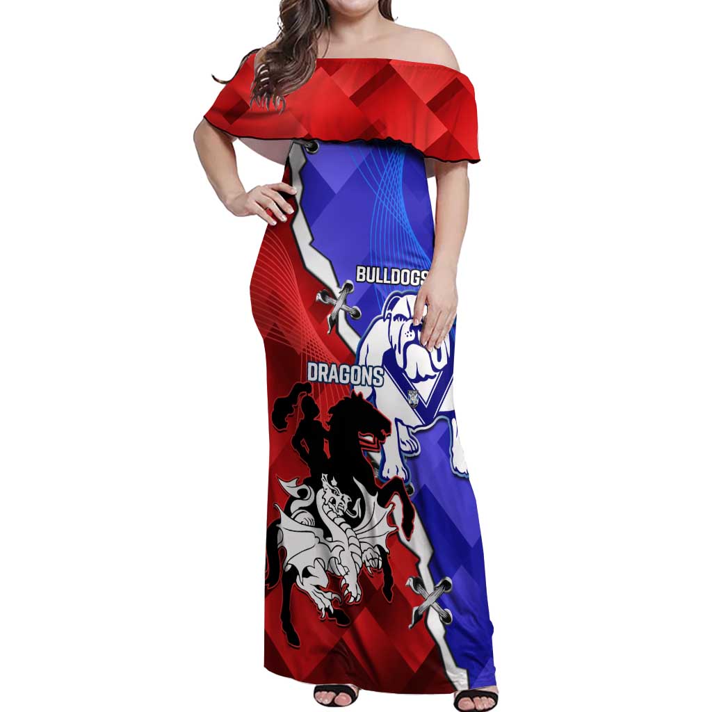 Custom Bulldogs And Dragons Rugby 2025 Off Shoulder Maxi Dress Dynamic Style