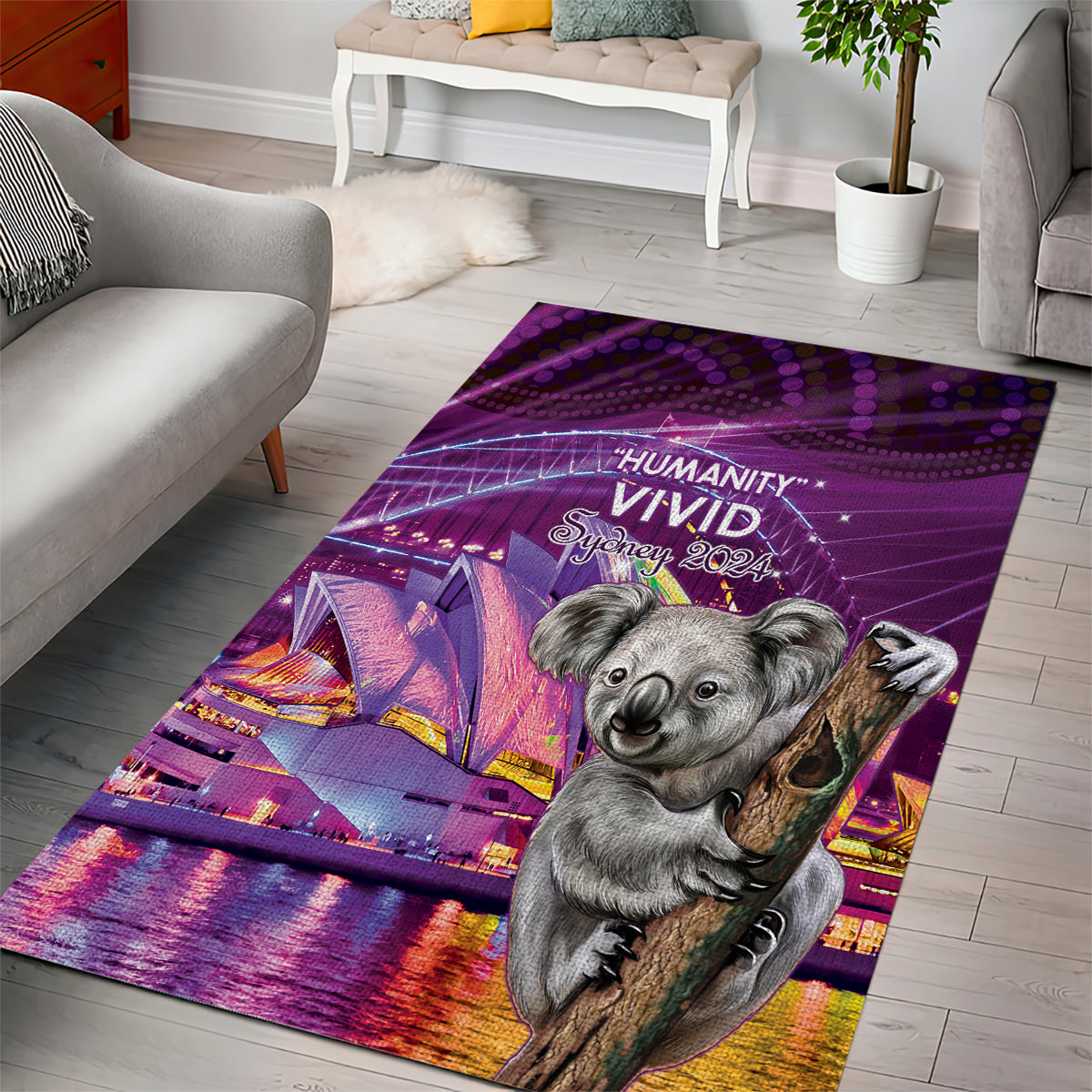 Vivid Sydney Australia Area Rug Humanity Aussie Koala Fanciful Light - Vibe Hoodie Shop