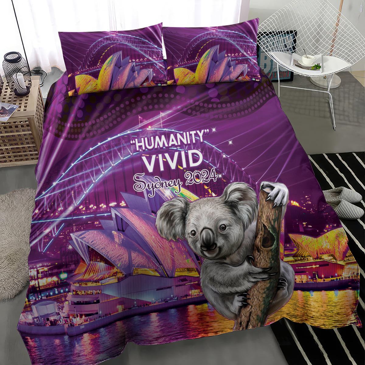 Vivid Sydney Australia Bedding Set Humanity Aussie Koala Fanciful Light - Vibe Hoodie Shop