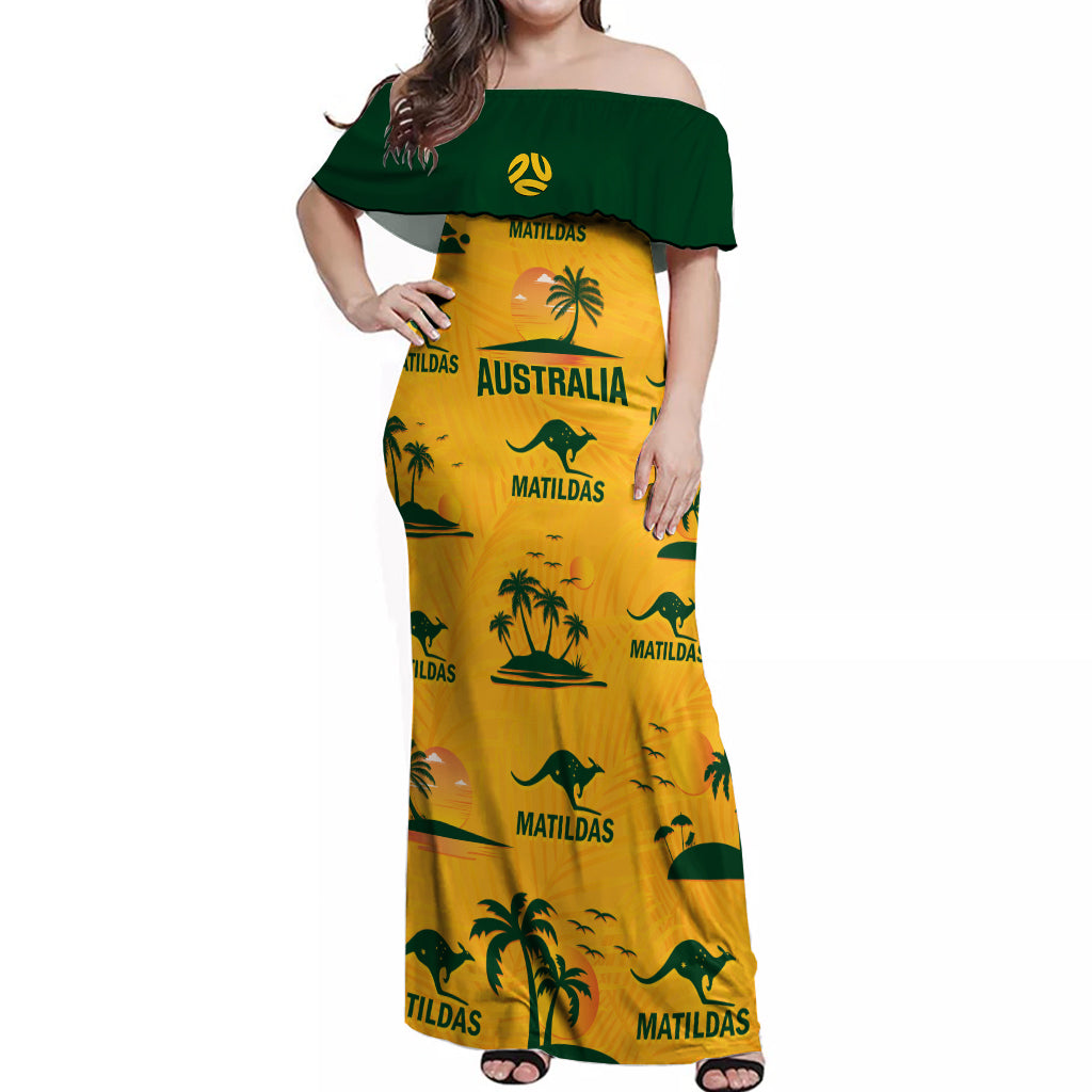 Australia Soccer Off Shoulder Maxi Dress Matildas World Cup 2023 Tropical Style - Vibe Hoodie Shop