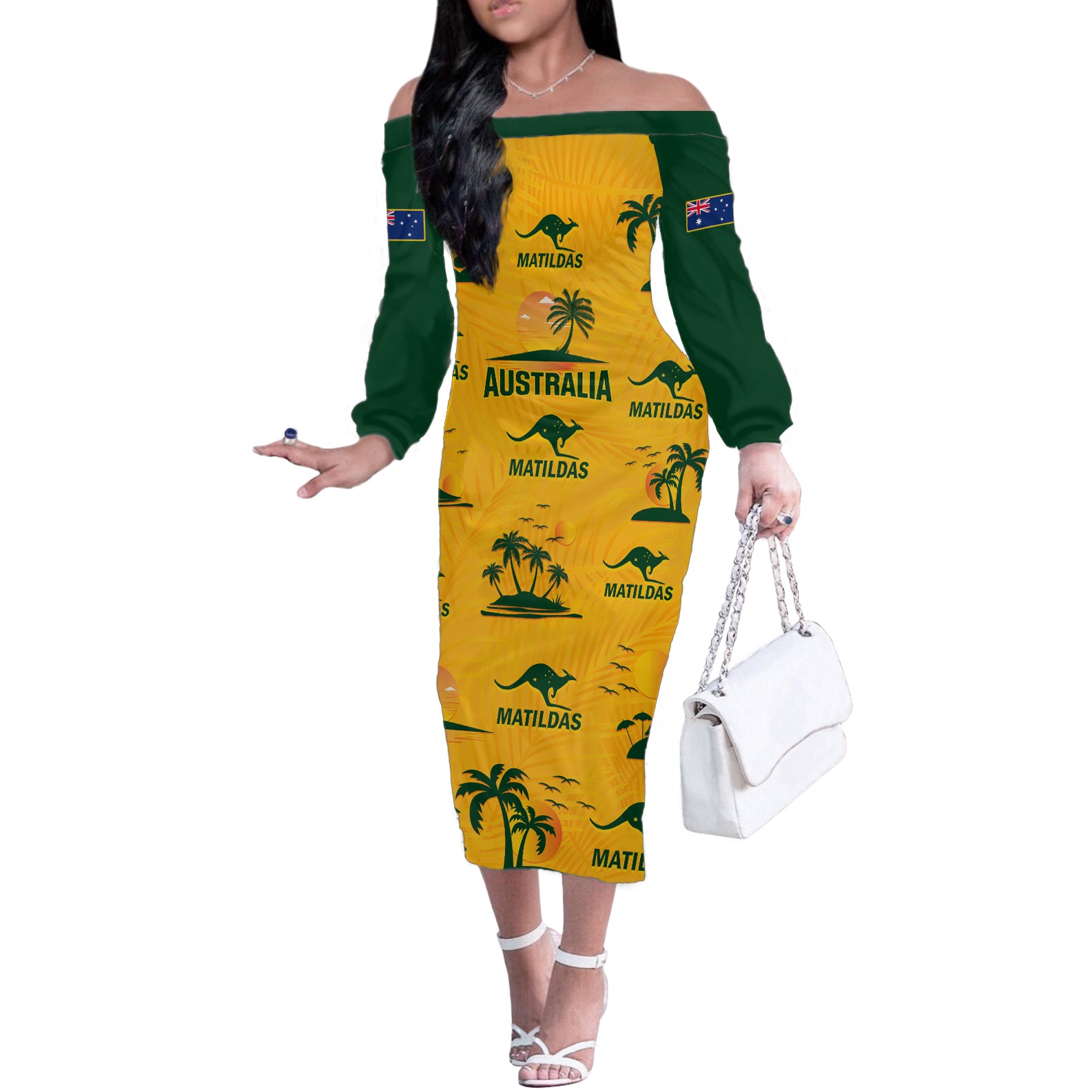 australia-soccer-off-the-shoulder-long-sleeve-dress-matildas-world-cup-2023-tropical-style