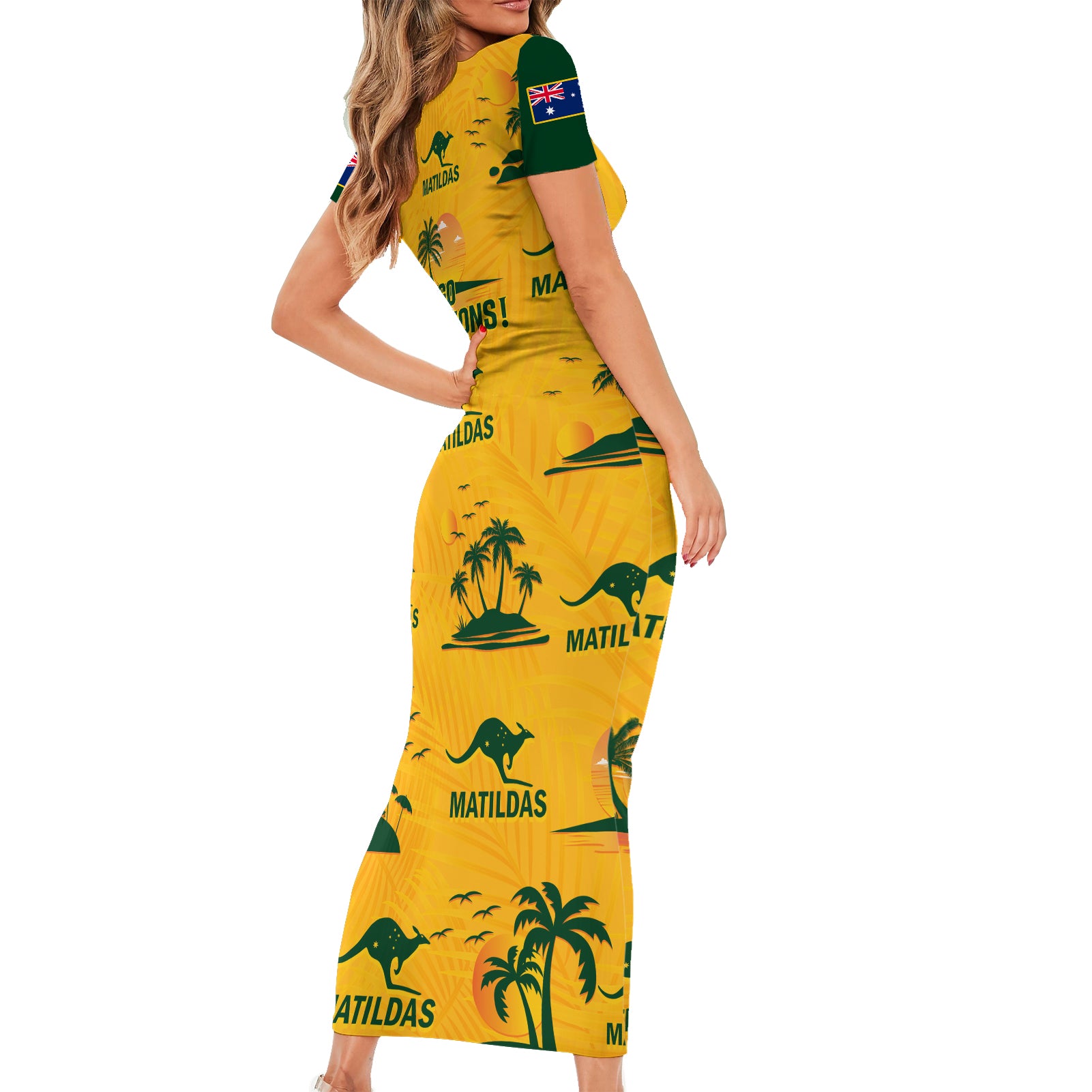 australia-soccer-short-sleeve-bodycon-dress-matildas-world-cup-2023-tropical-style