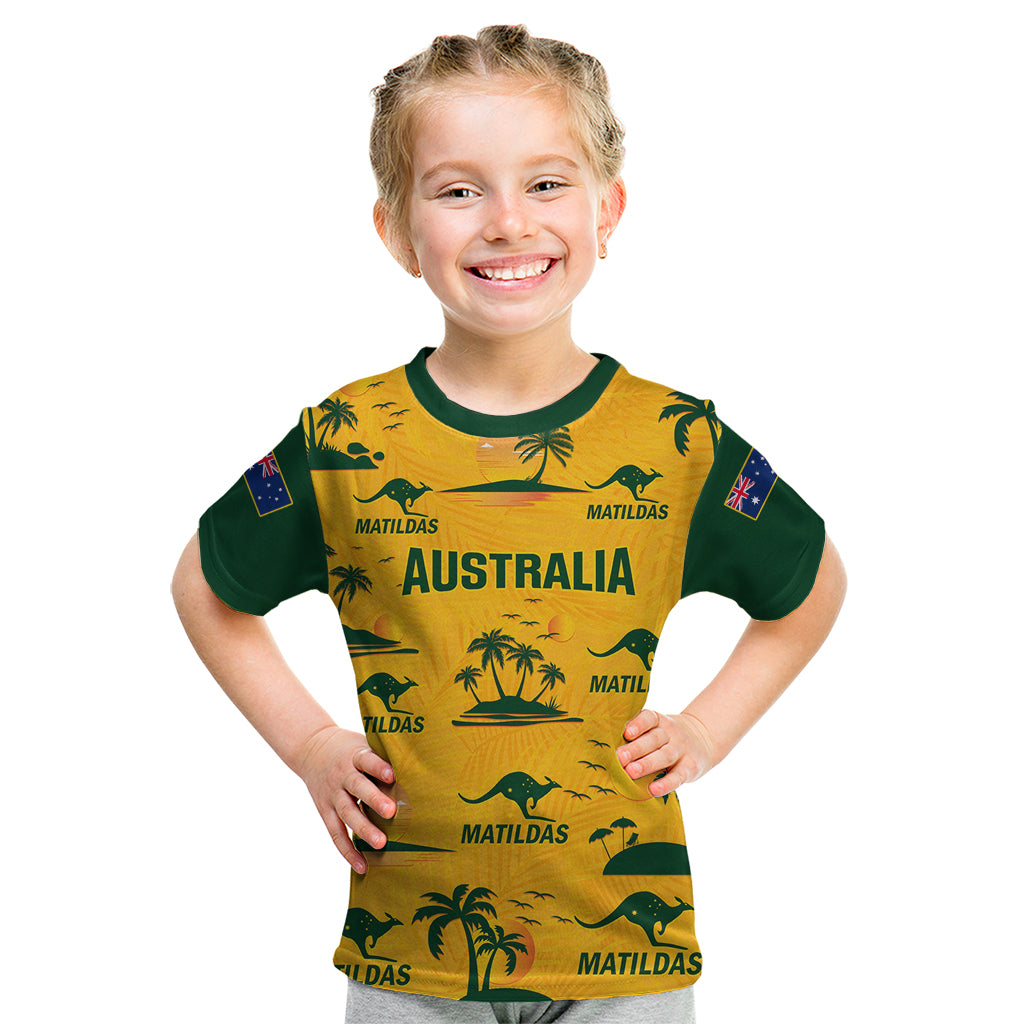 Custom Australia Soccer Kid T Shirt Matildas World Cup 2023 Tropical Style - Vibe Hoodie Shop