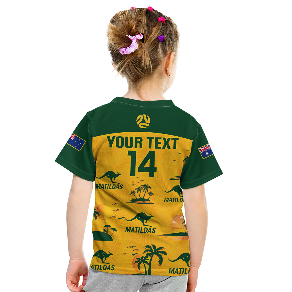 Custom Australia Soccer Kid T Shirt Matildas World Cup 2023 Tropical Style - Vibe Hoodie Shop